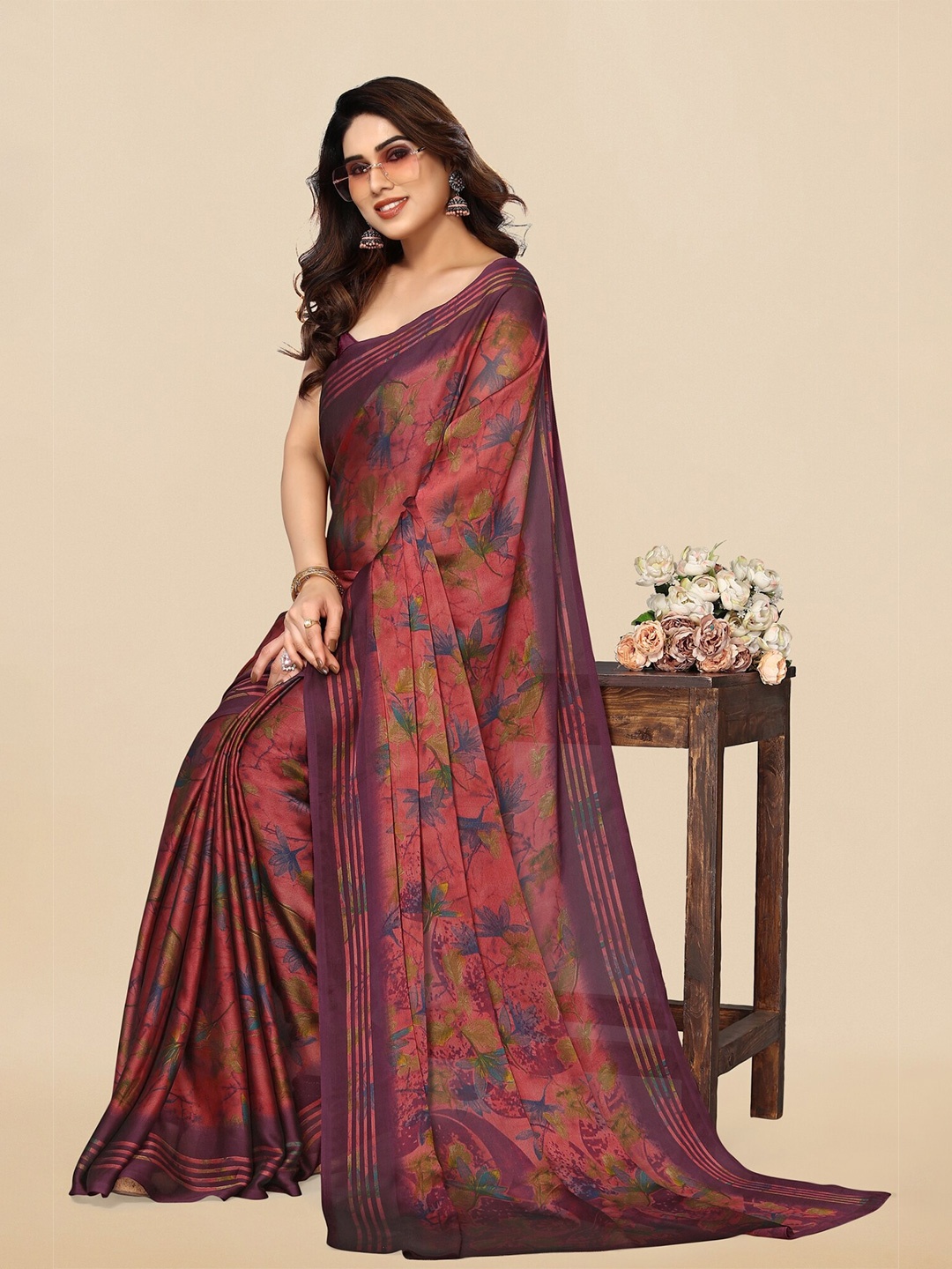 

KALINI Floral Printed Saree, Pink