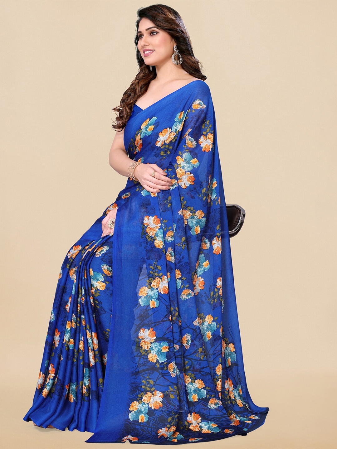 

KALINI Floral Printed Saree, Blue