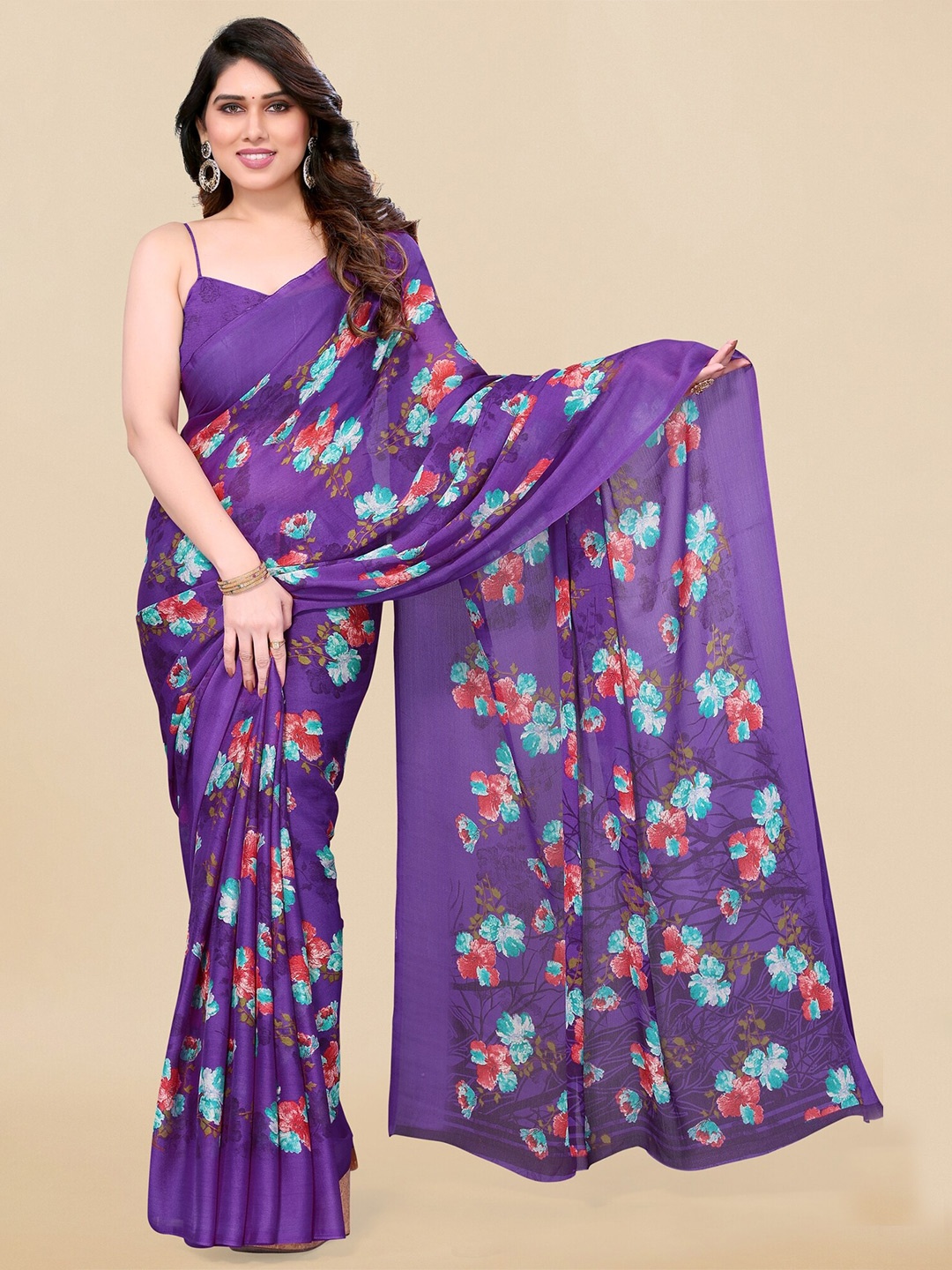 

KALINI Floral Printed Saree, Purple