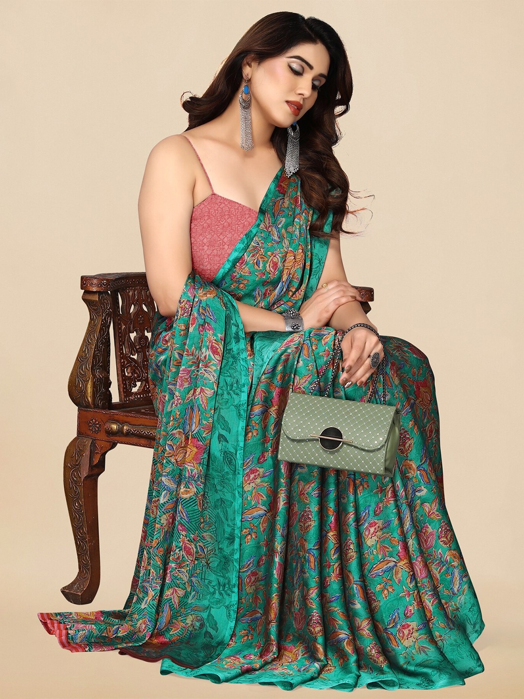 

KALINI Floral Printed Saree, Teal