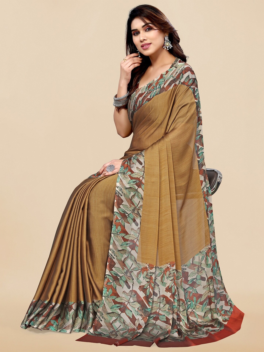 

KALINI Floral Printed Saree, Beige