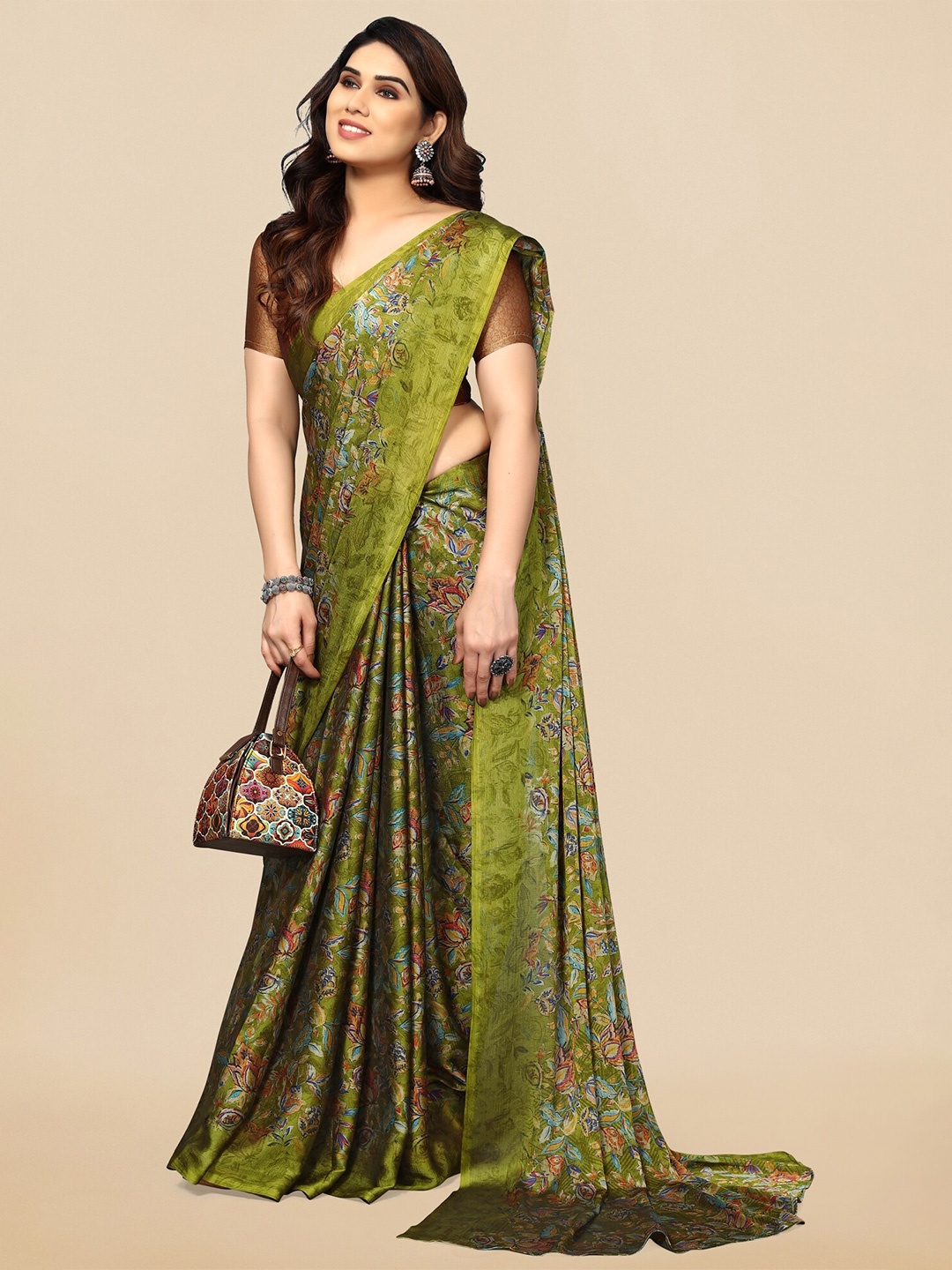 

KALINI Floral Printed Saree, Green