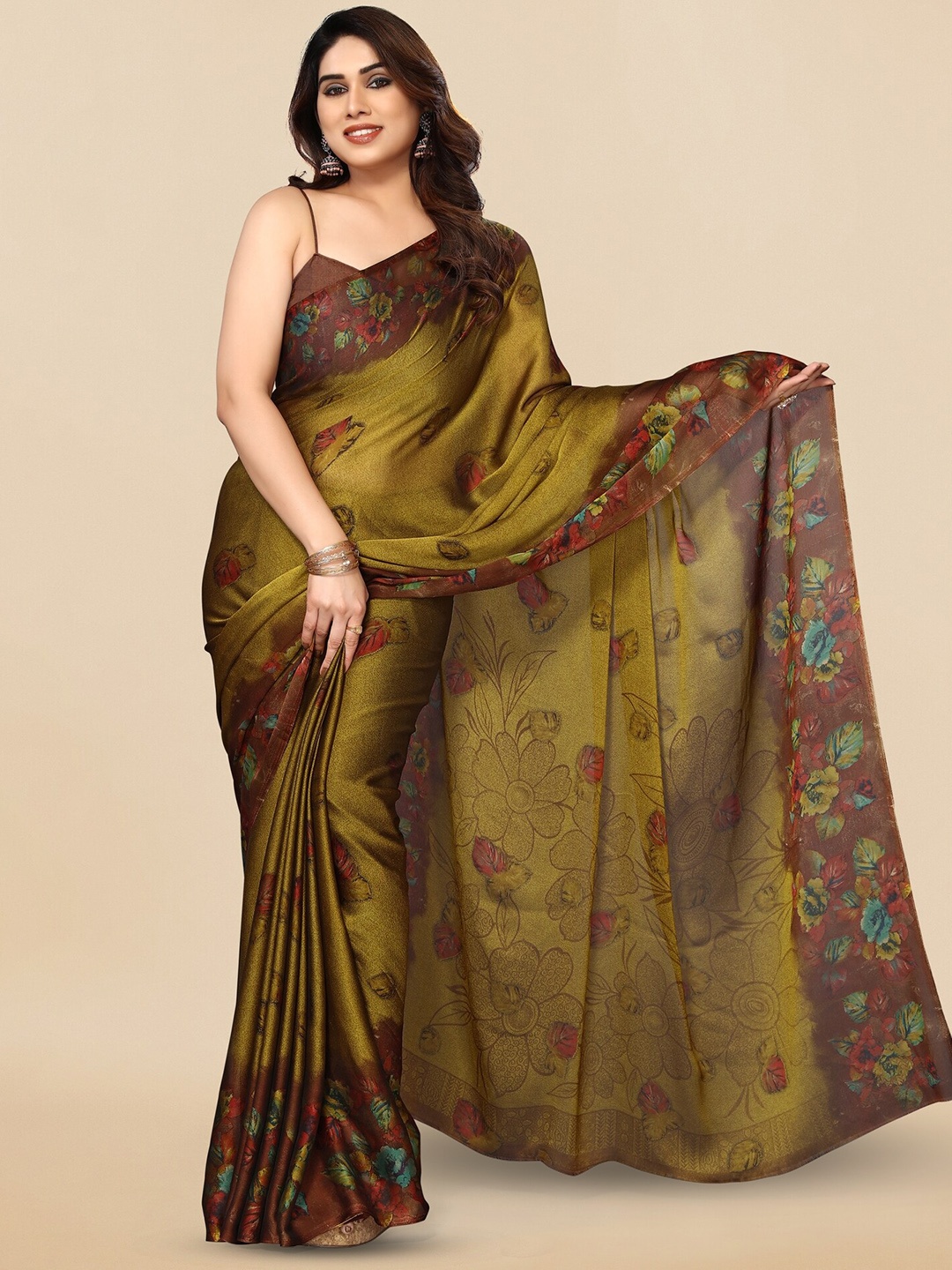 

KALINI Floral Printed Saree, Mustard