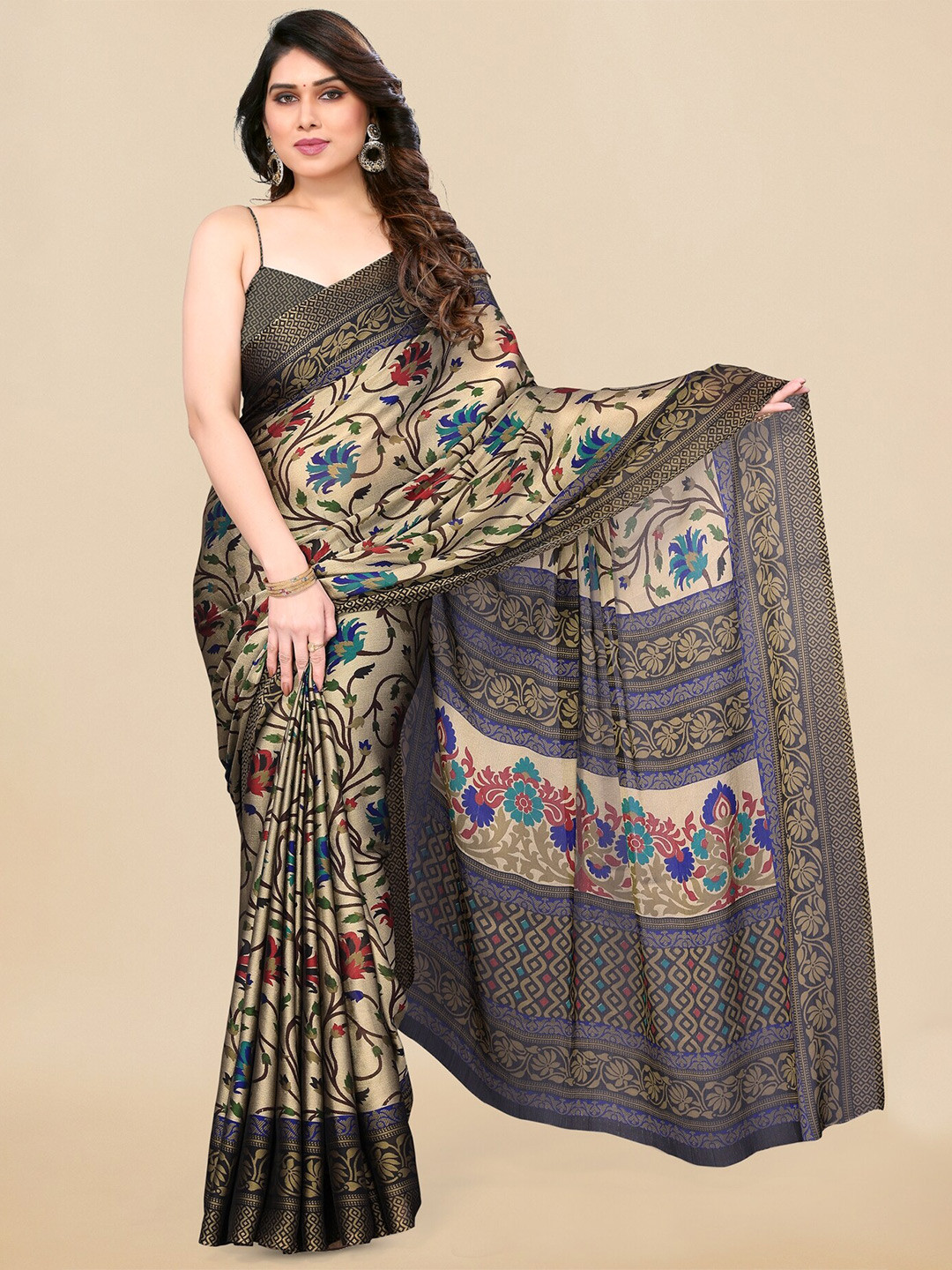 

KALINI Floral Printed Saree, Beige