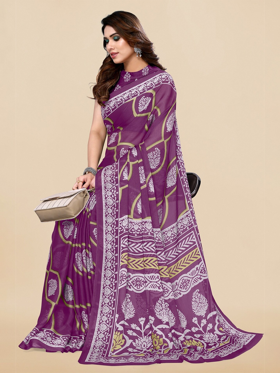 

KALINI Ethnic Motifs Printed Saree, Magenta