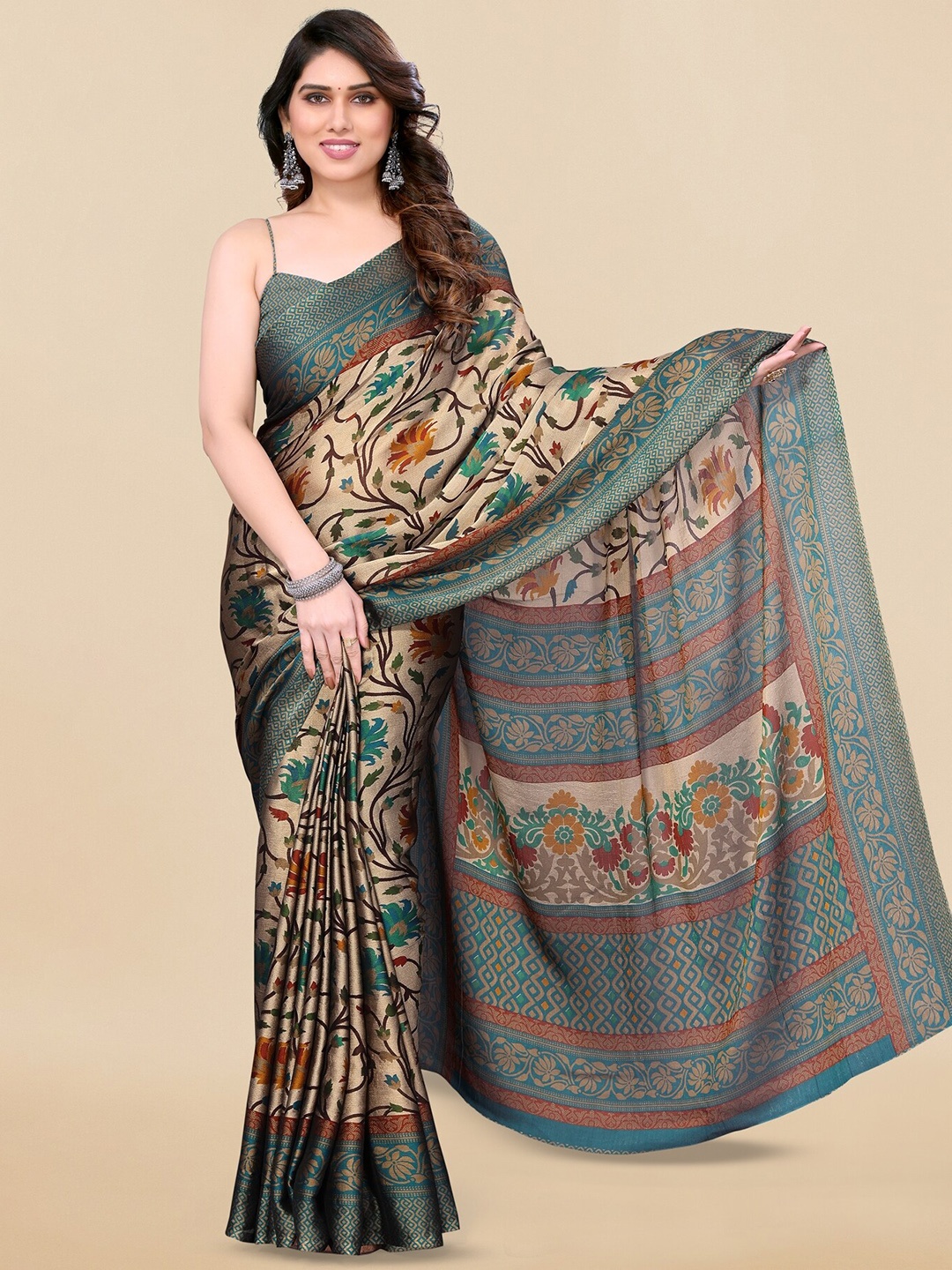 

KALINI Floral Printed Chiffon Saree, Beige