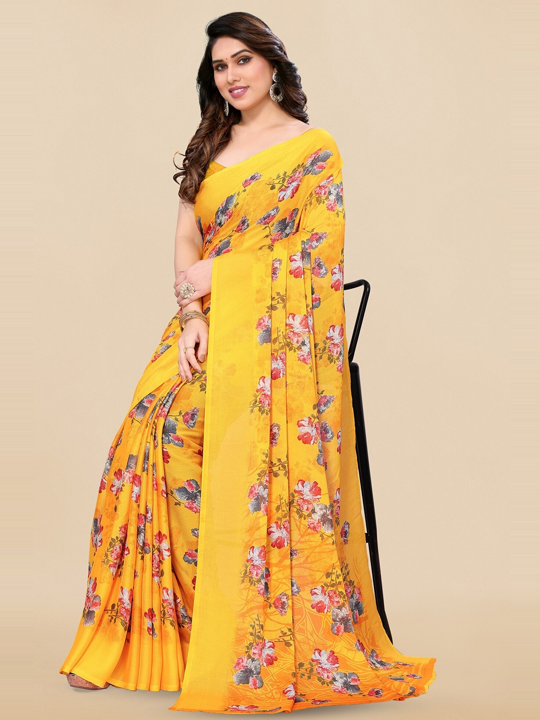

KALINI Floral Poly Chiffon Saree, Yellow