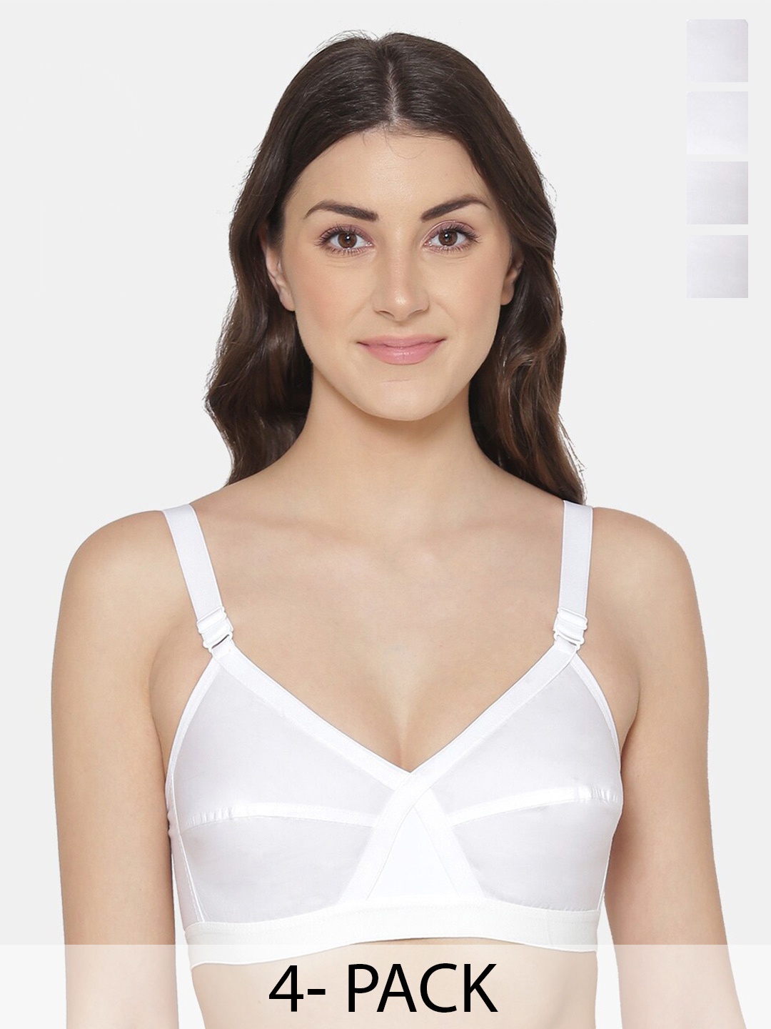 

KOMLI Pack Of 4 Full Coverage Non-Padded Pure Cotton Minimizer Bras with All Day Comfort, White