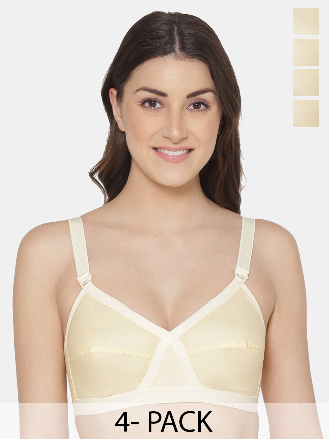 

KOMLI Pack Of 4 Full Coverage Non-Padded Pure Cotton Minimizer Bras With All Day Comfort, Beige
