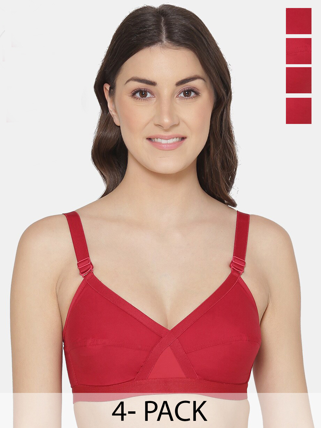 

KOMLI Pack Of 4 Full Coverage Non-Padded Pure Cotton Minimizer Bras with All Day Comfort, Red