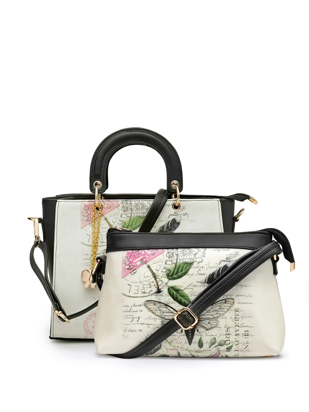 

Butterflies Set Of 2 Printed Swagger Handheld Bag, White