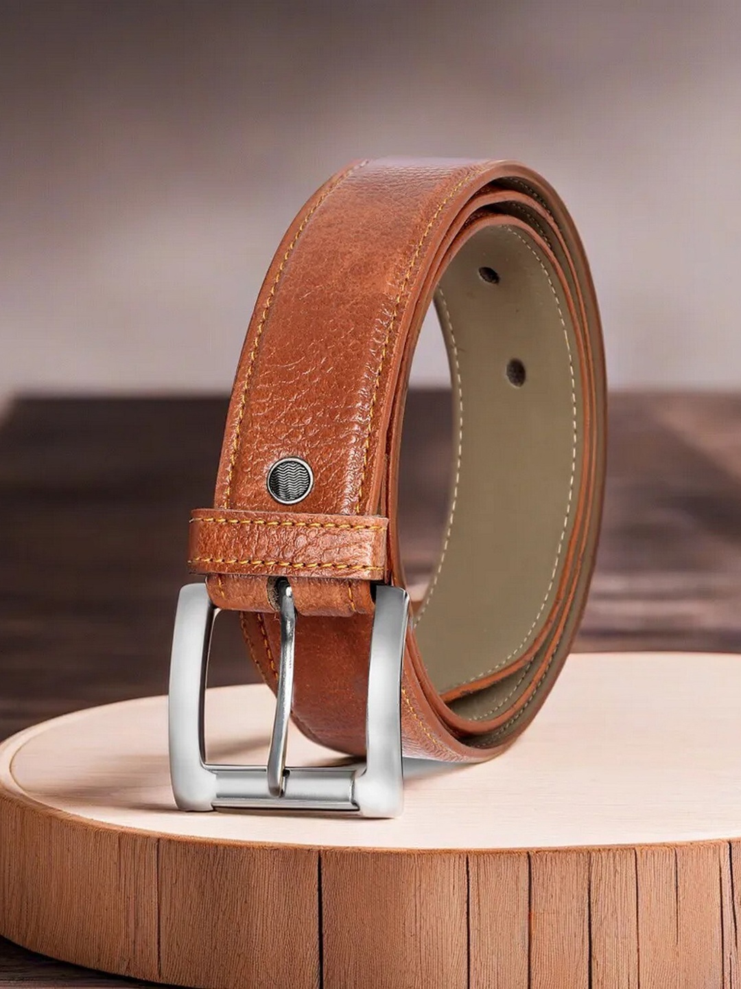 

LOREM Men Textured Casual Belt, Orange