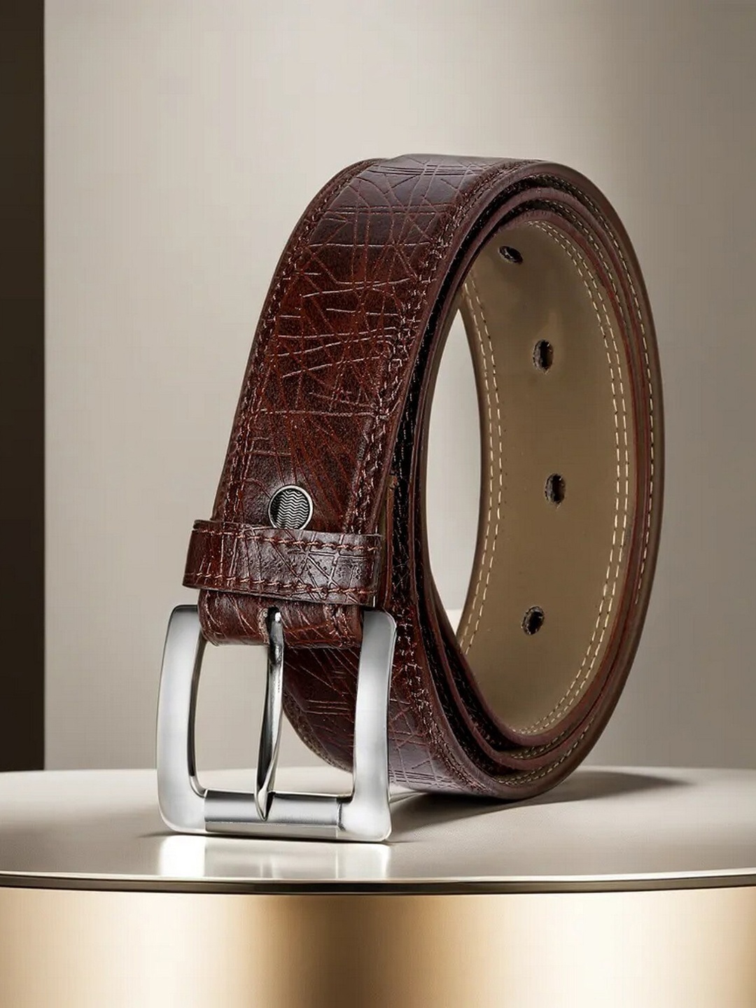 LOREM Men Textured Casual Belt, Brown