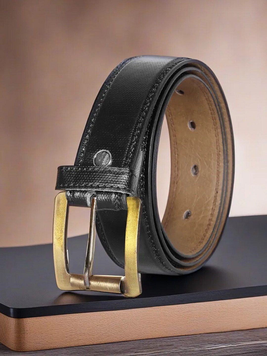 

LOREM Men Textured Formal Belt, Black