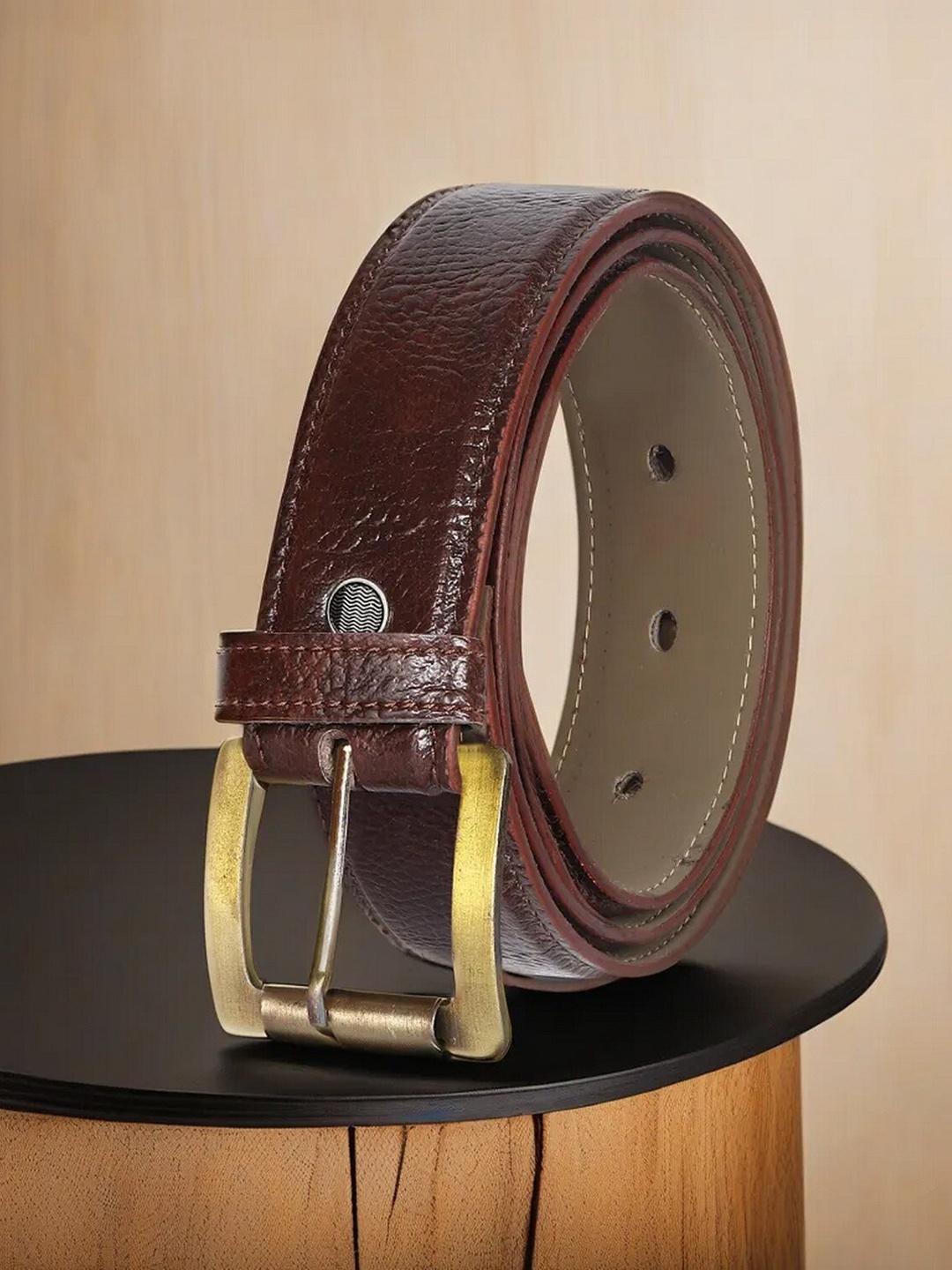 

LOREM Men Textured Formal Belt, Brown