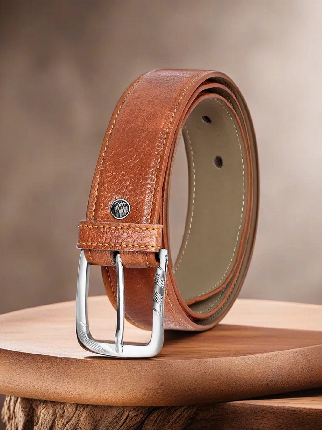

LOREM Men Textured Formal Belt, Orange