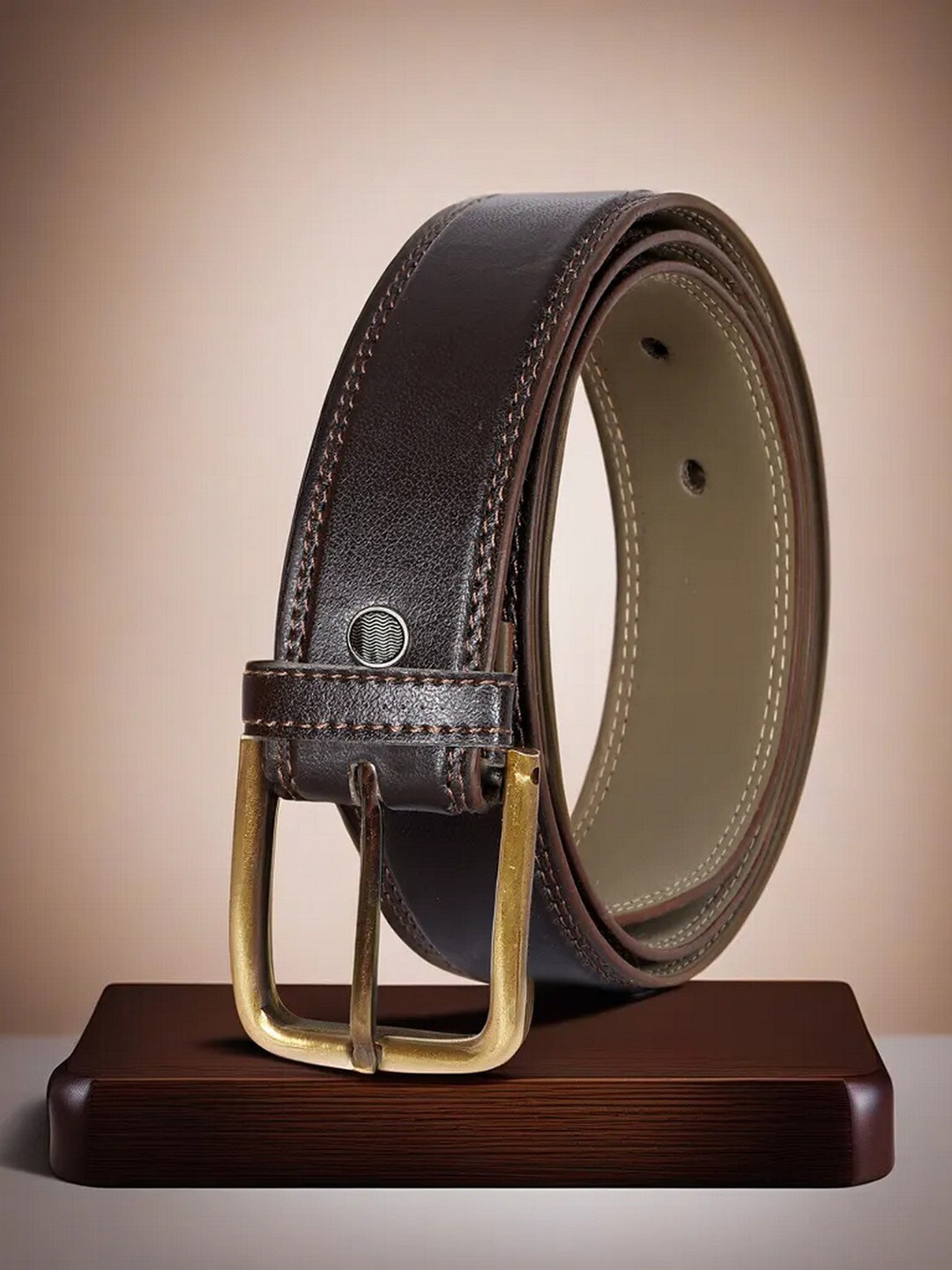 

LOREM Men Textured Formal Belt, Brown