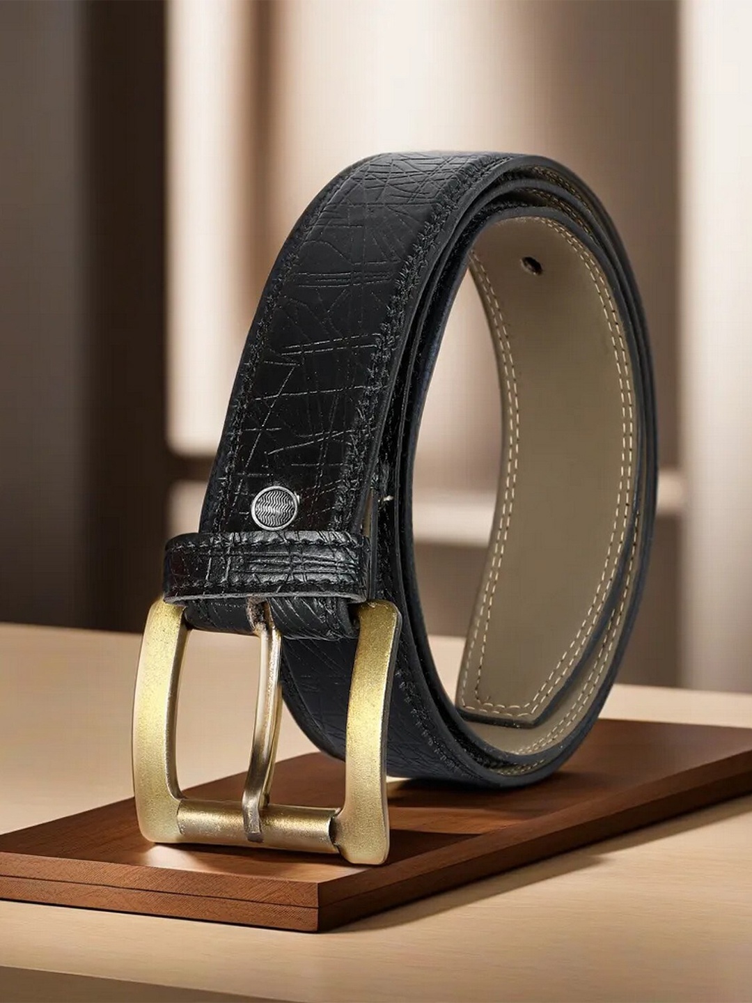 

LOREM Men Textured Formal Belt, Black