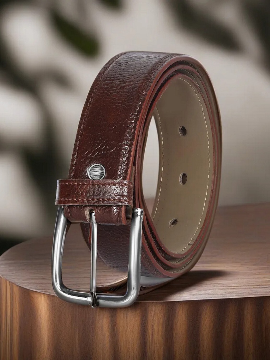 

LOREM Men Textured Formal Belt, Brown