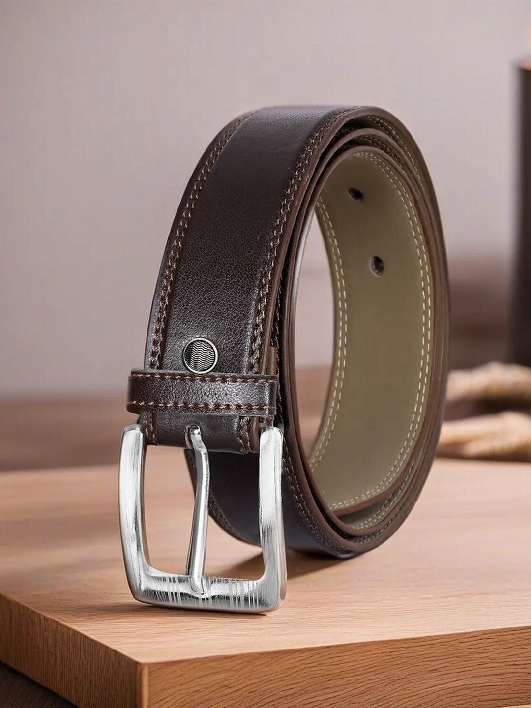 

LOREM Men Textured Formal Belt, Brown