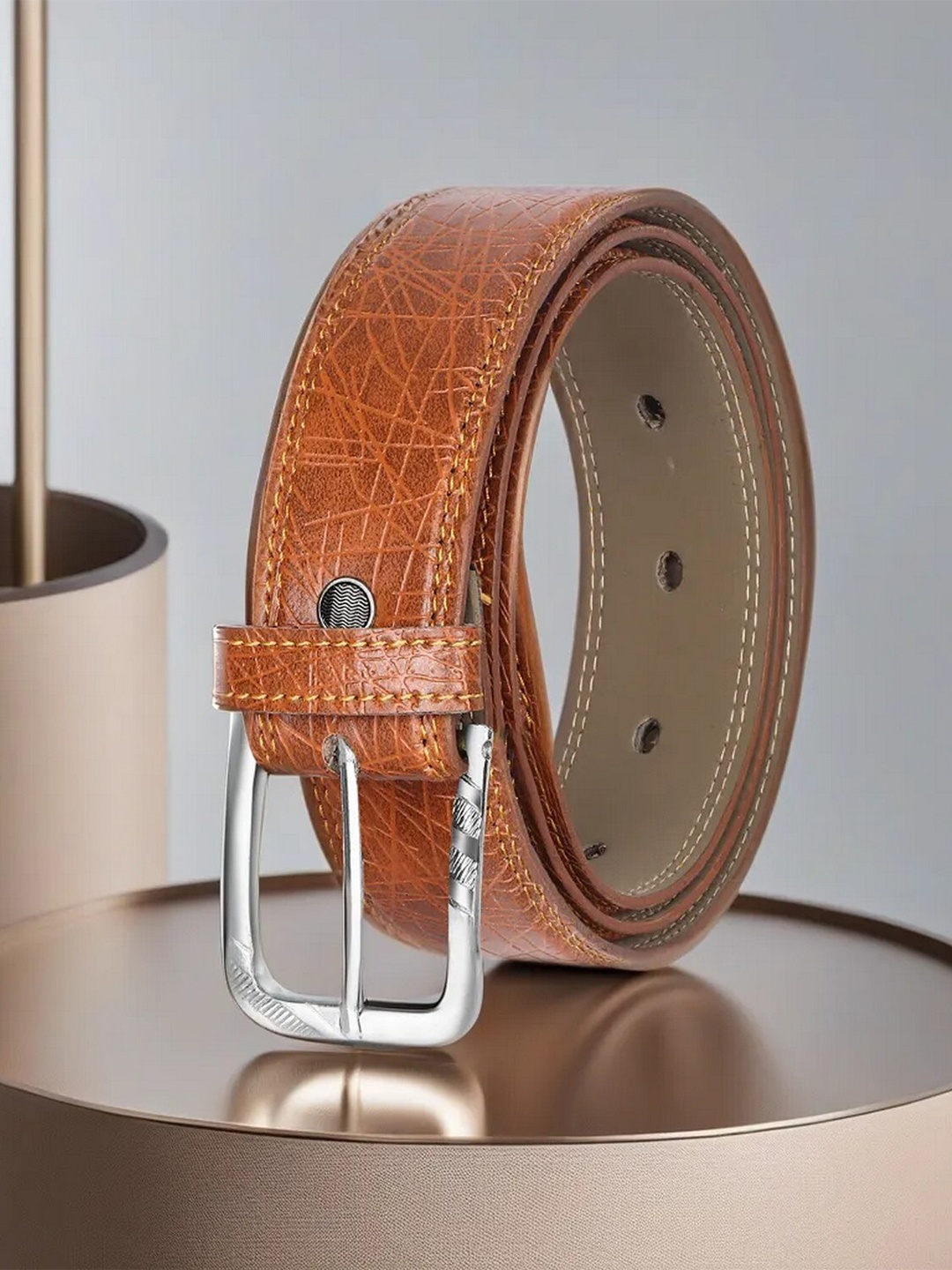 

LOREM Men Textured Formal Belt, Orange