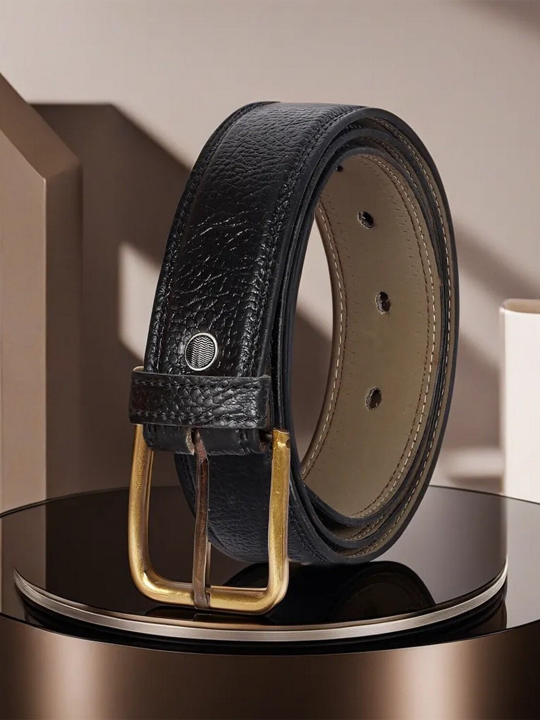 

LOREM Men Textured Formal Belt, Black