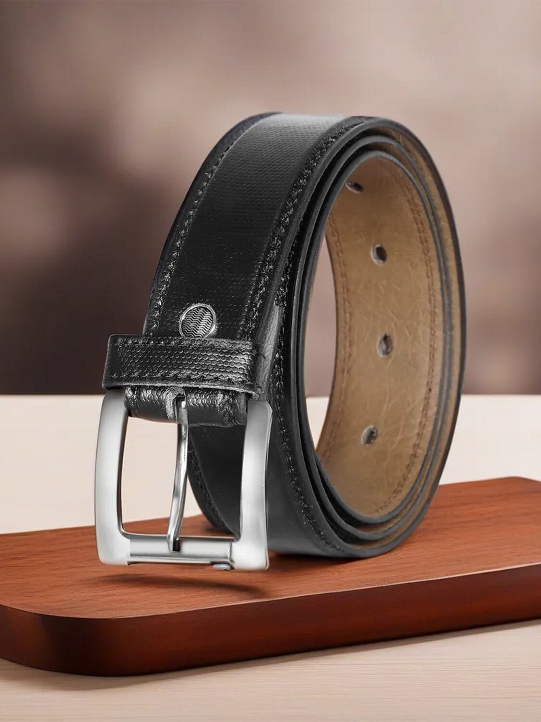 

LOREM Men Textured Formal Belt, Black