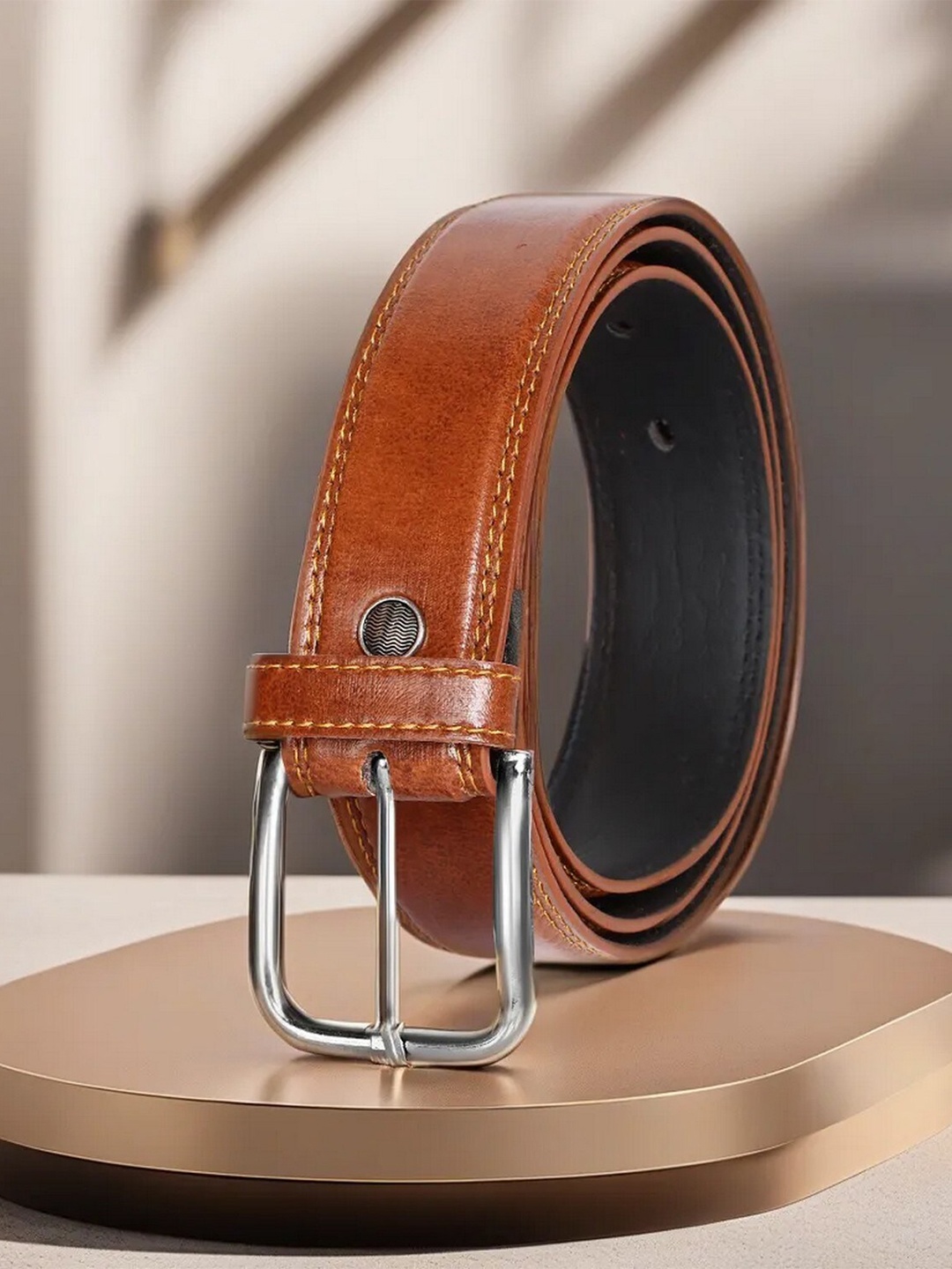 

LOREM Men Textured Formal Belt, Orange