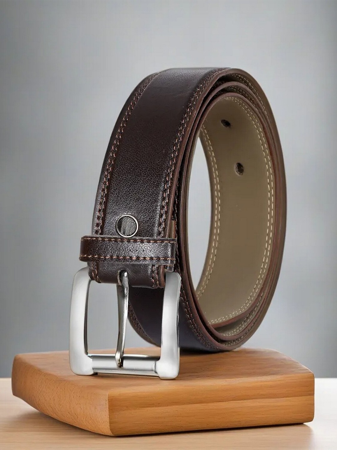 

LOREM Men Textured Formal Belt, Brown
