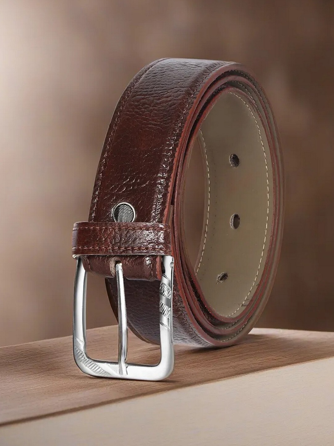 LOREM Textured Wide Formal Belt, Brown