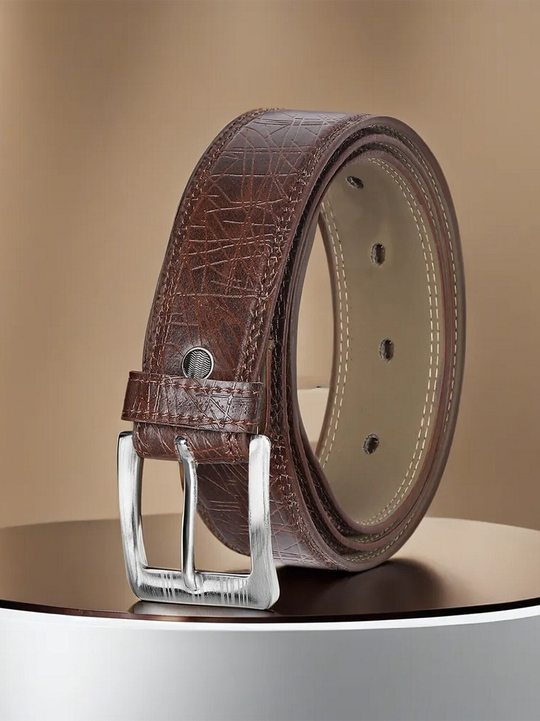 

LOREM Textured Wide Formal Belt, Brown