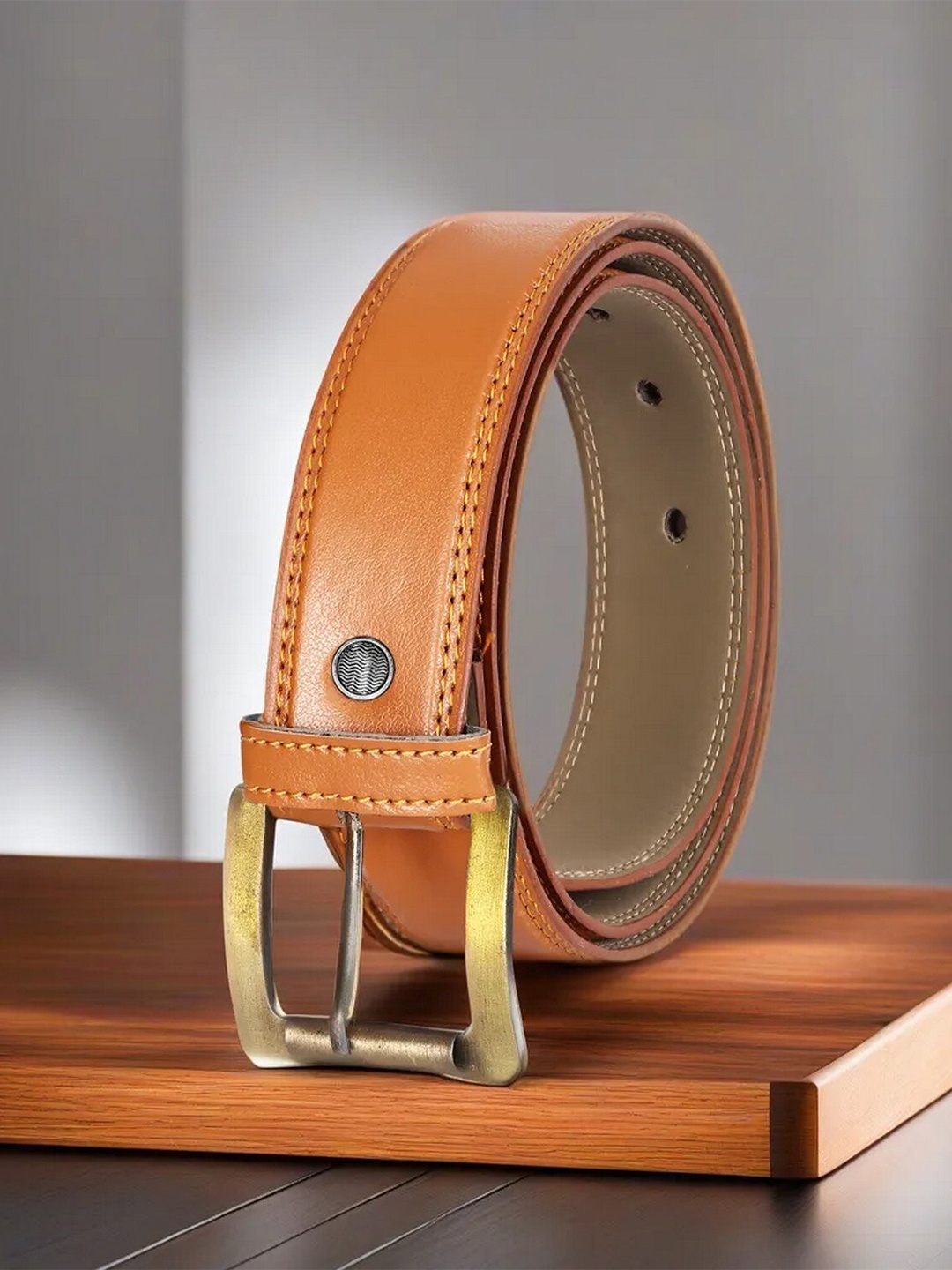 LOREM Textured Wide Formal Belt, Orange