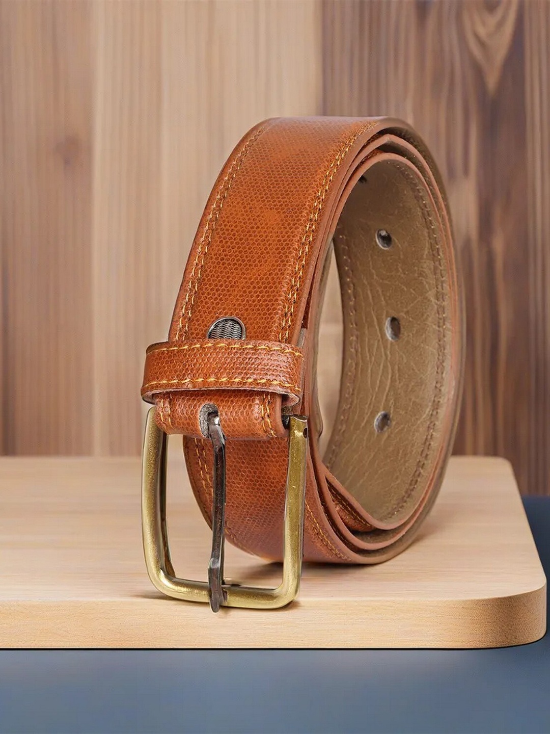 LOREM Textured Wide Formal Belt, Orange