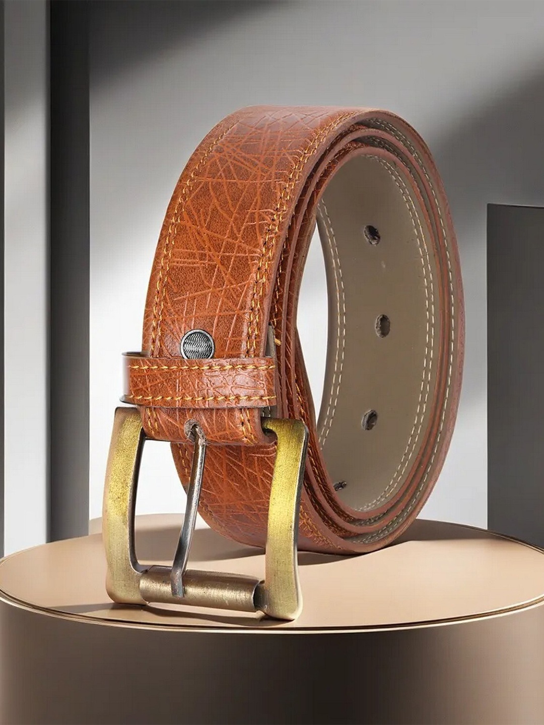 LOREM Textured Wide Formal Belt, Orange