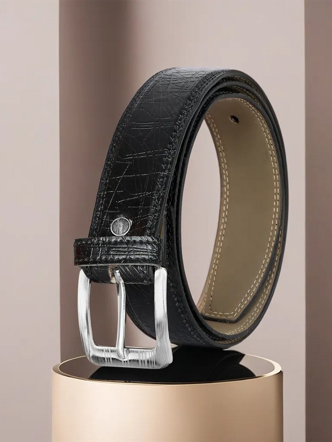 

LOREM Men Textured Formal Belt, Black