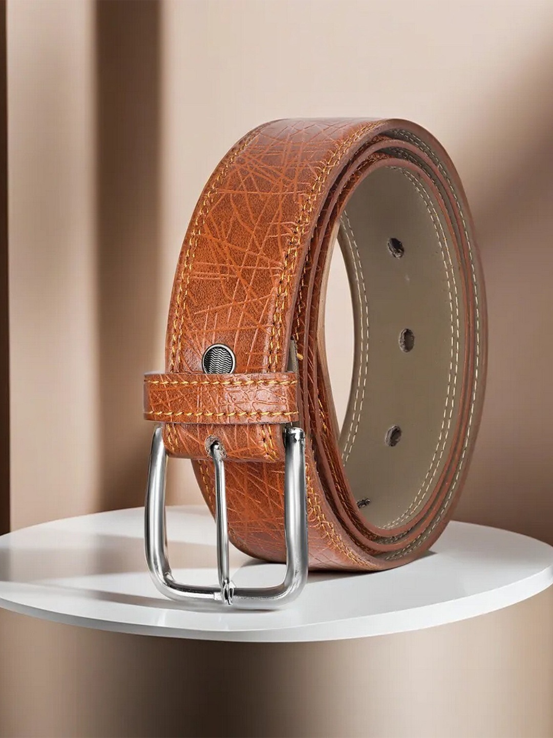 

LOREM Men Textured Formal Belt, Brown