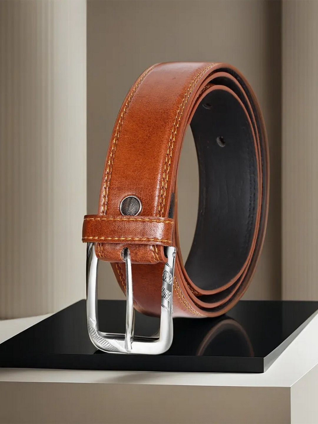 

LOREM Men Textured Formal Belt, Brown