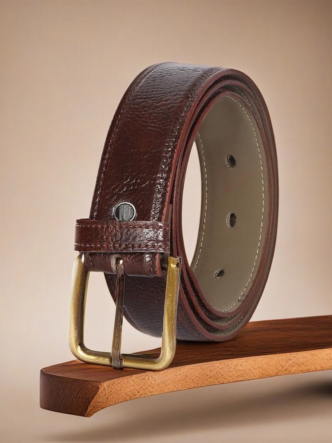 LOREM Men Textured Formal Belt, Brown