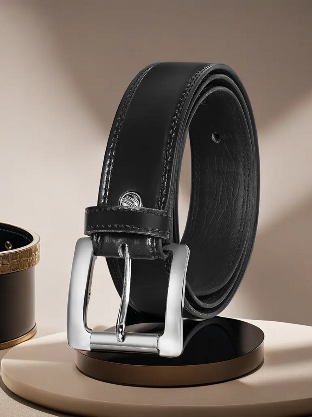 

LOREM Men Textured Formal Belt, Black