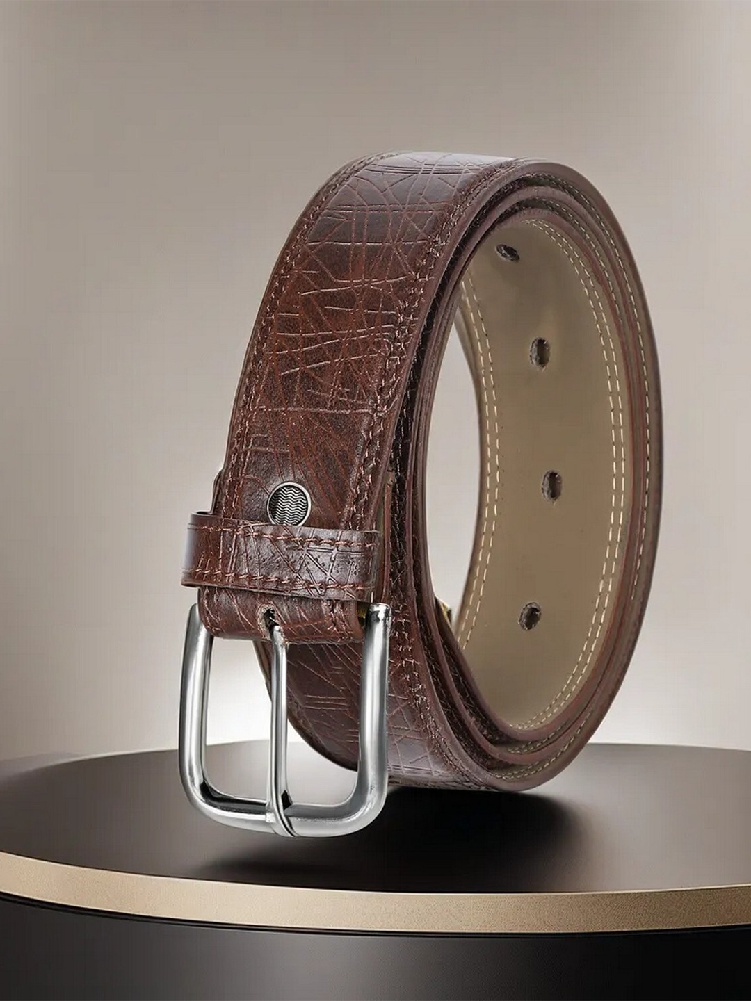 

LOREM Men Textured Formal Belt, Brown