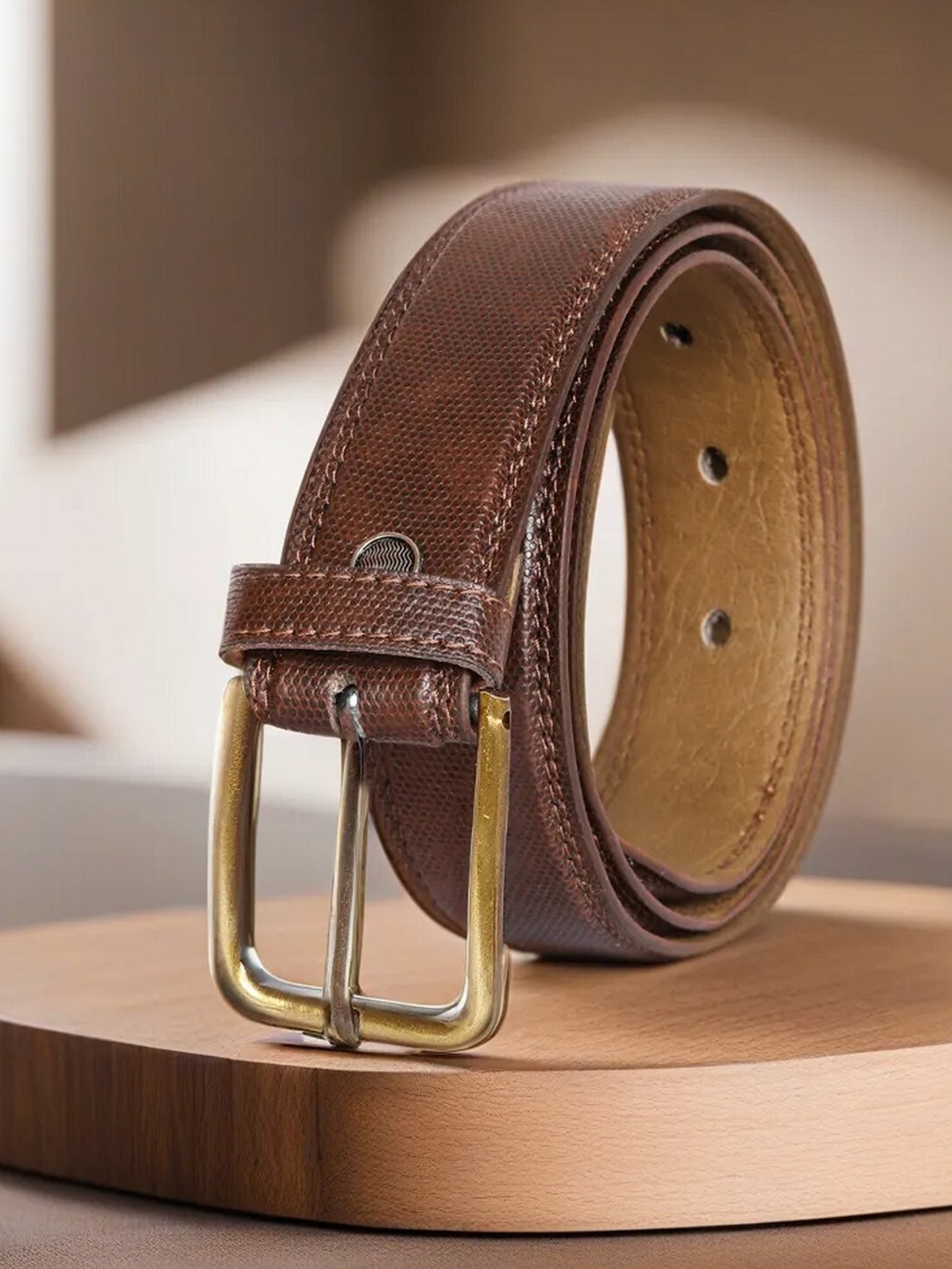 

LOREM Men Textured Formal Belt, Brown