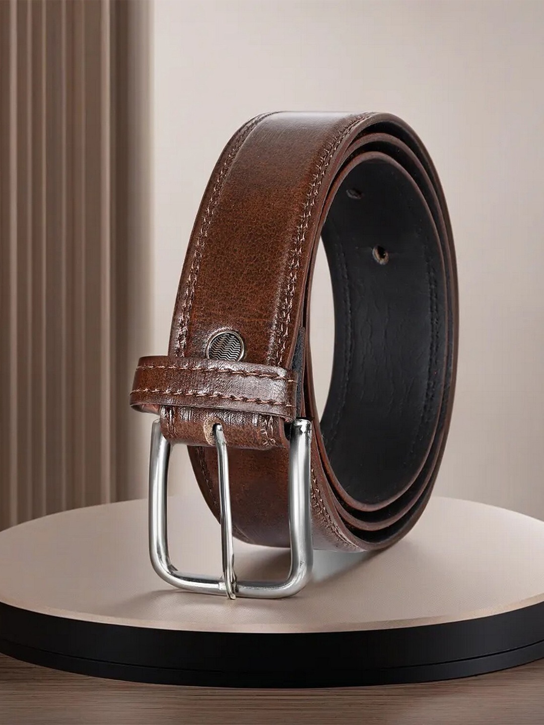 

LOREM Men Textured Formal Belt, Brown