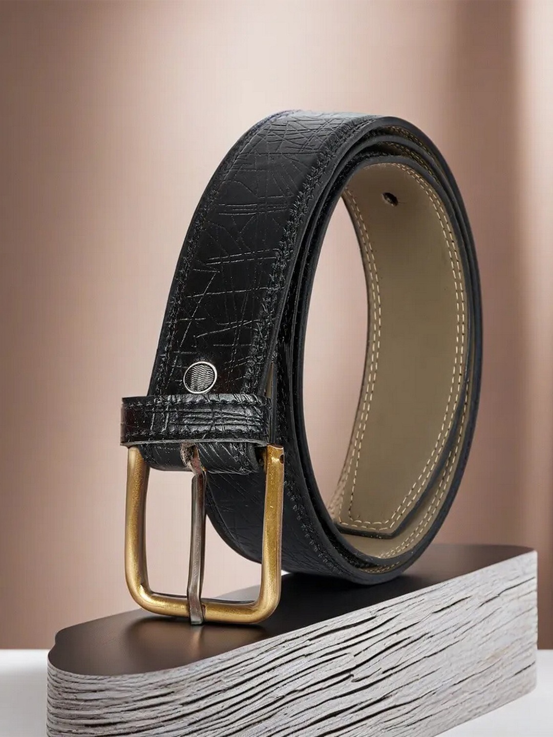 

LOREM Men Textured Formal Belt, Black