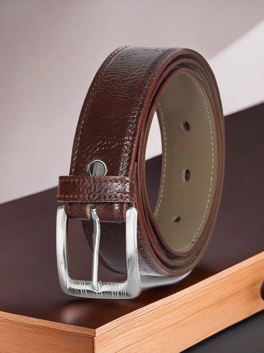 

LOREM Men Textured Formal Belt, Brown