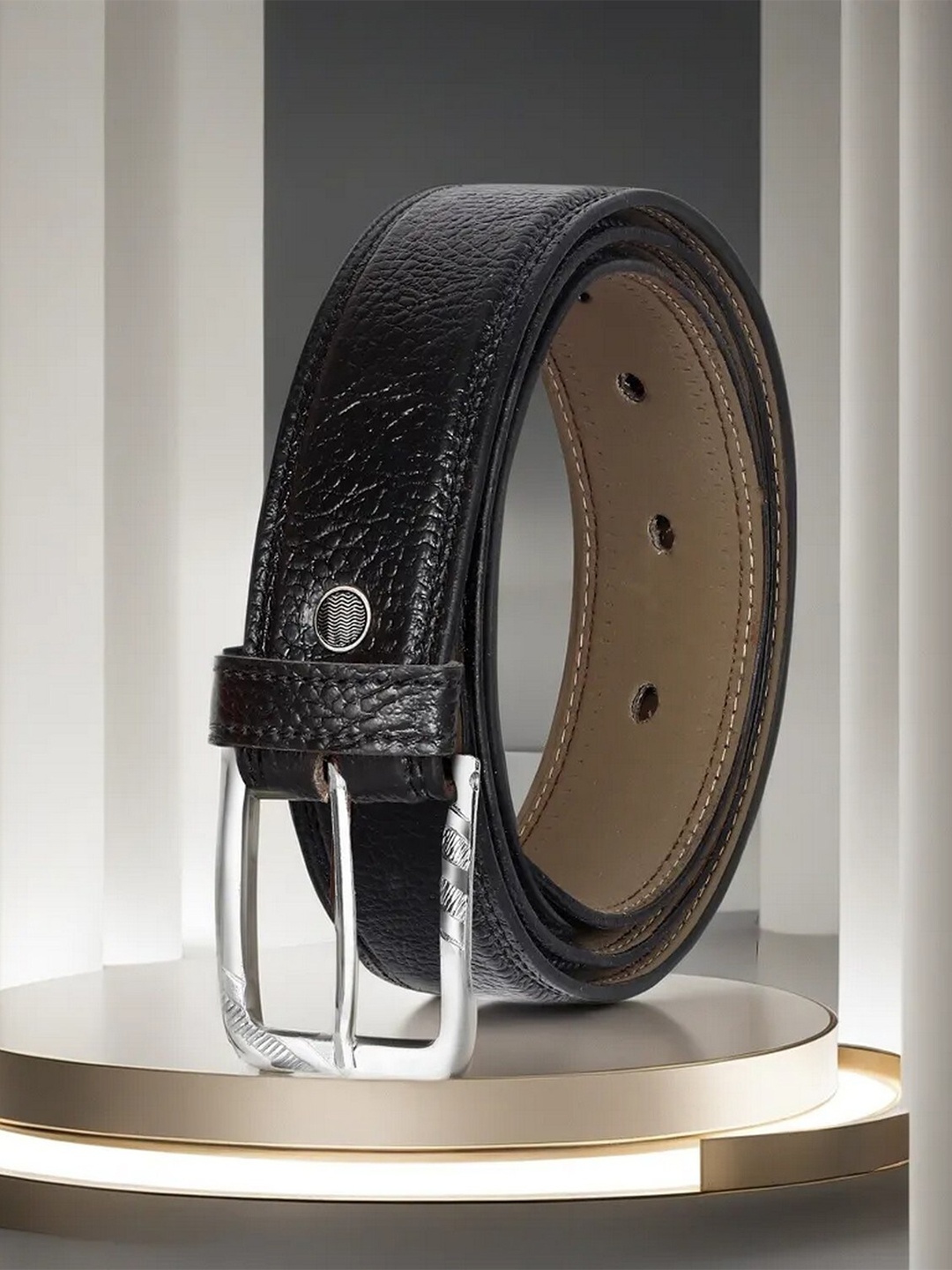 

LOREM Men Textured Formal Belt, Black