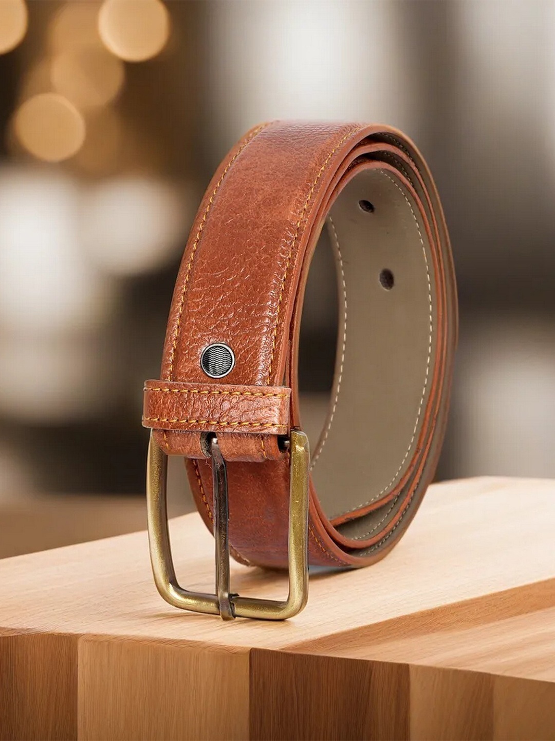 

LOREM Men Textured Formal Belt, Orange