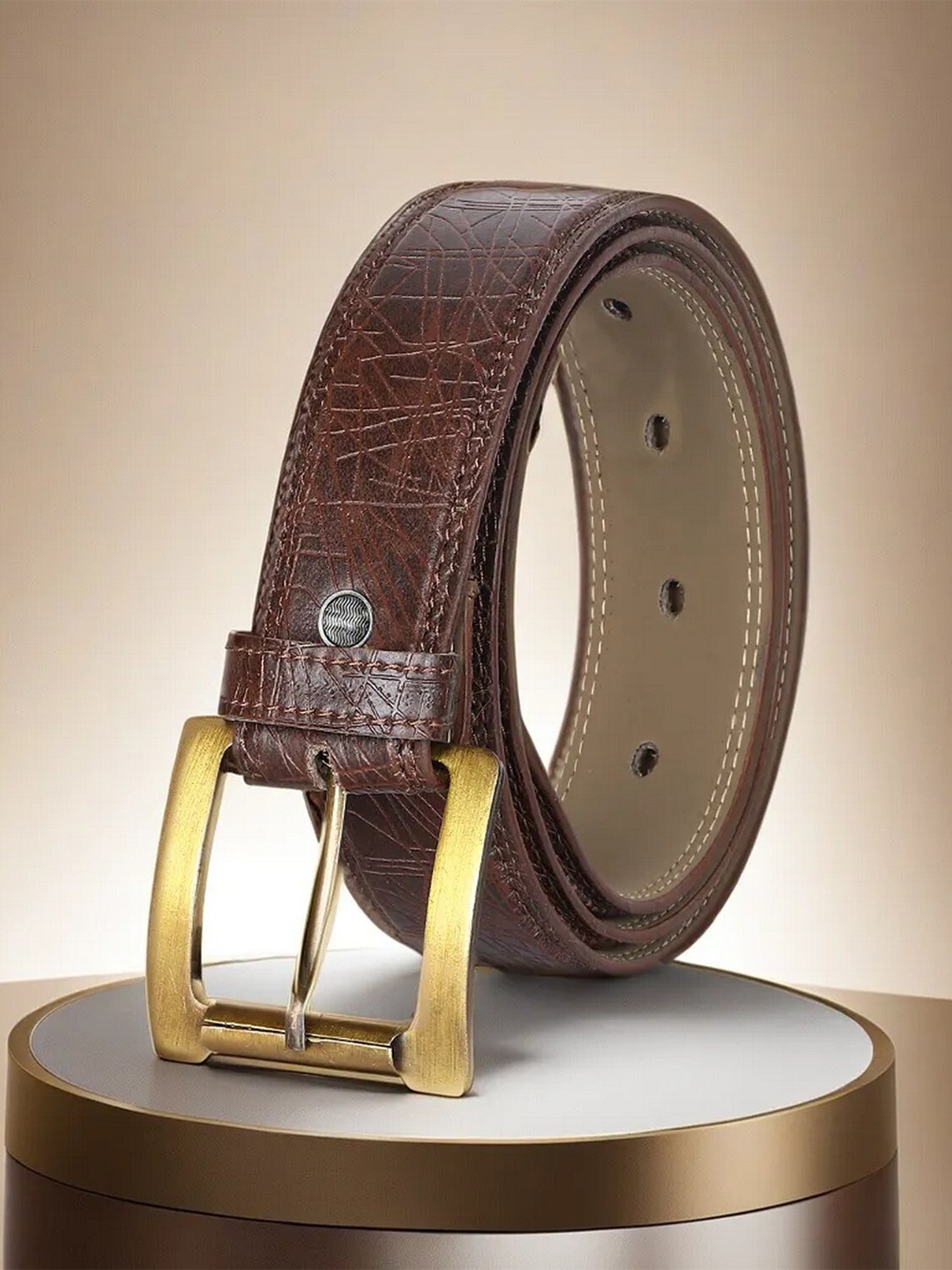 

LOREM Men Textured Formal Belt, Brown