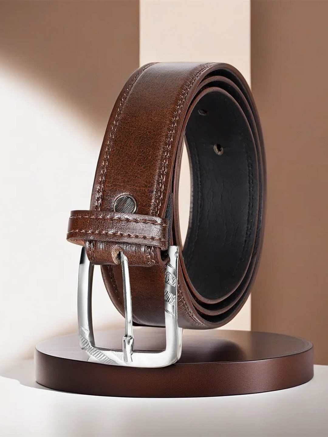 

LOREM Men Textured Formal Belt, Brown