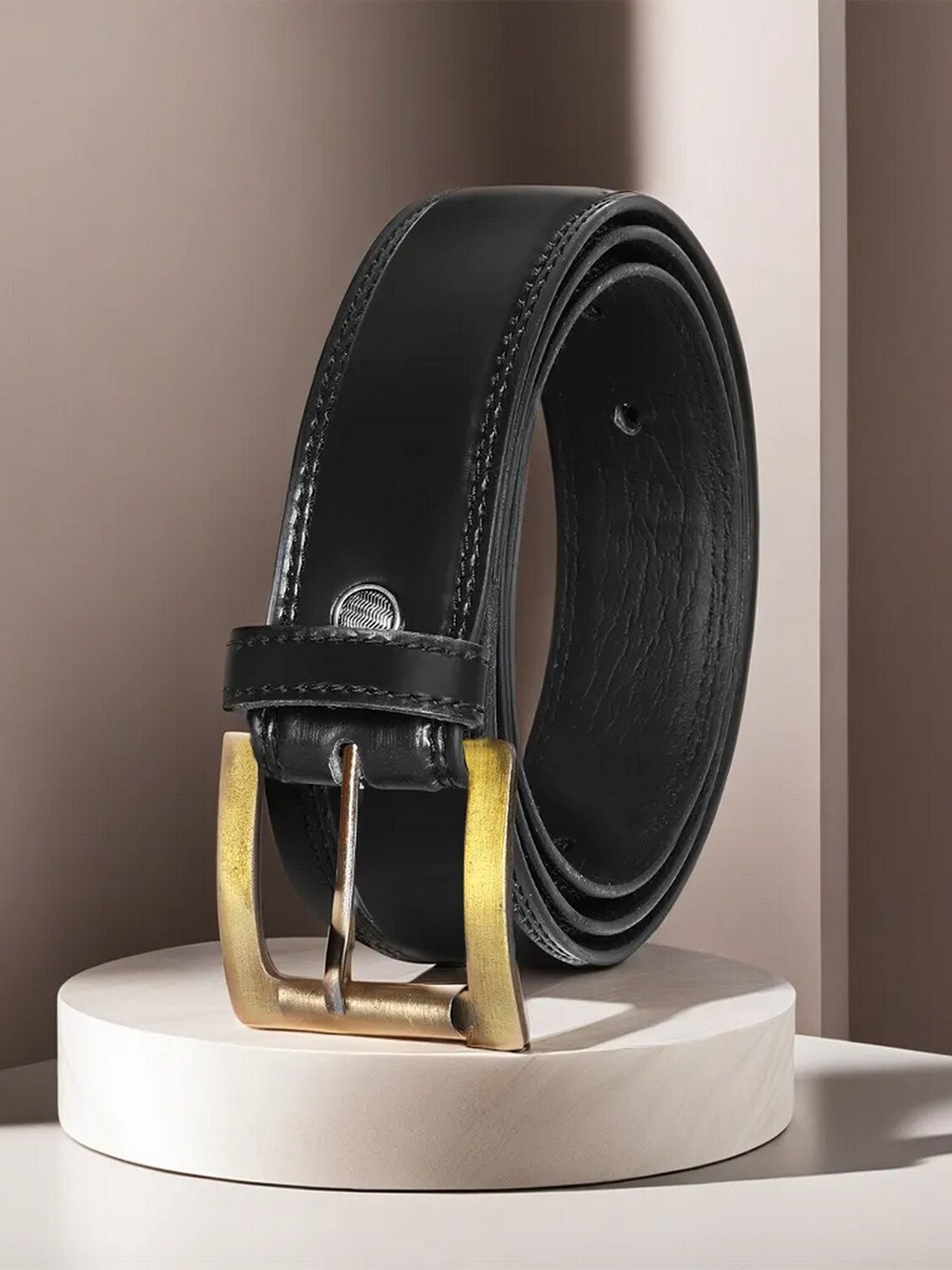 LOREM Men Textured Formal Belt, Black
