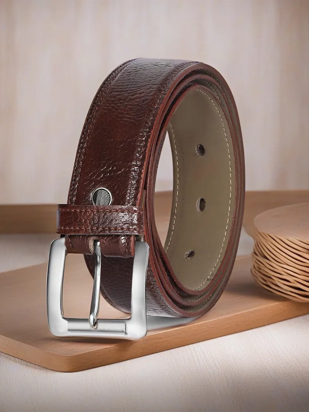 

LOREM Men Textured Formal Belt, Brown